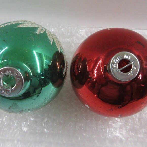 2 Paragon Venetian Dew Stencil Glass Christmas Ornaments Red & Blue Vintage - Picture 5 of 13